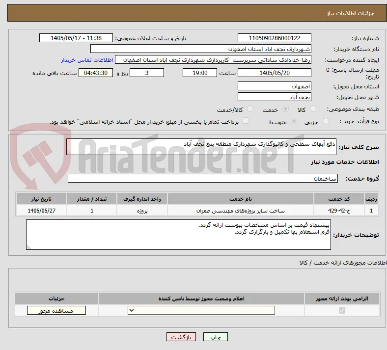دفع آبهای سطحی و کانیوگذاری شهرداری منطقه پنج نجف آباد
