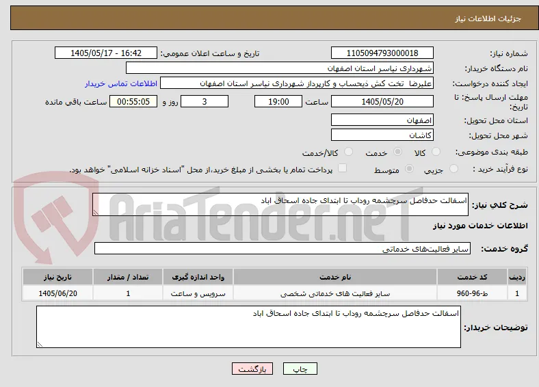 اسفالت حدفاصل سرچشمه روداب تا ابتدای جاده اسحاق اباد