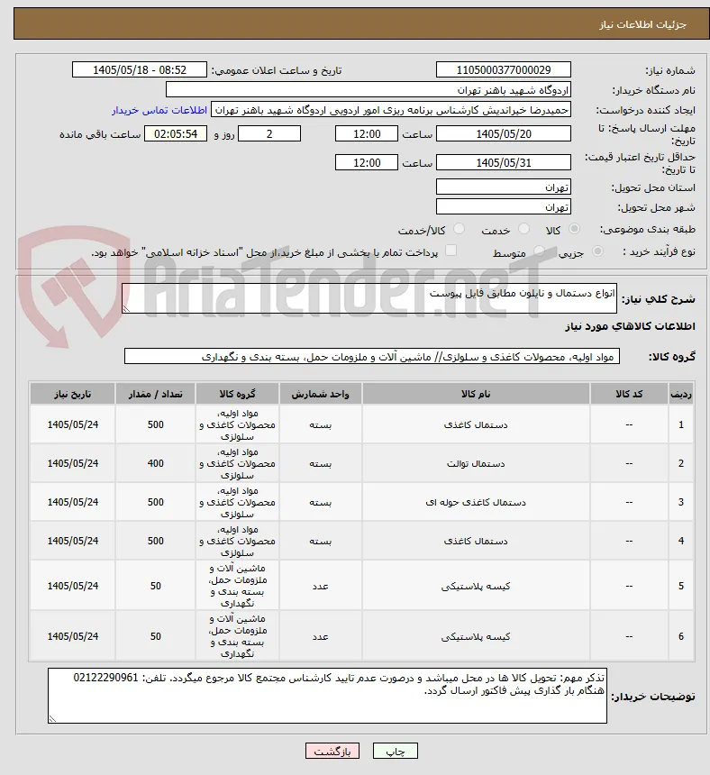 انواع دستمال و نایلون مطابق فایل پیوست 