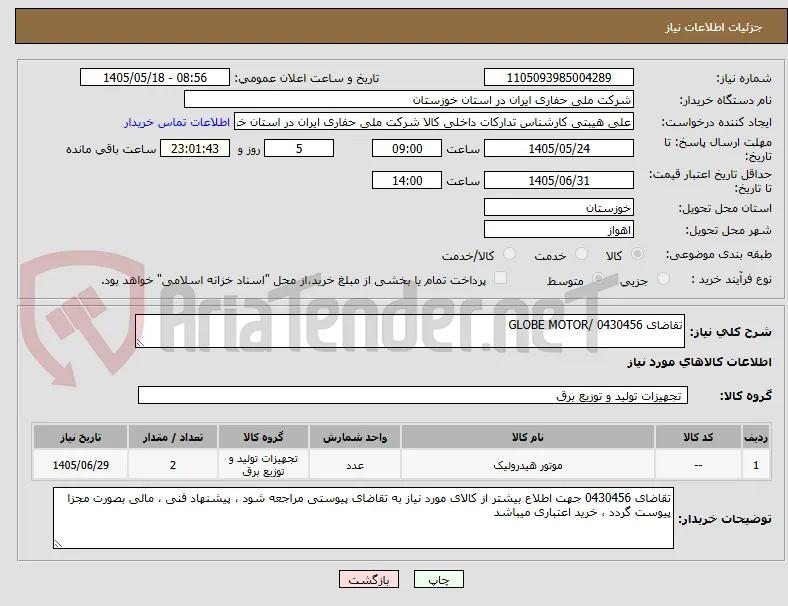تقاضای 0430456 /GLOBE MOTOR