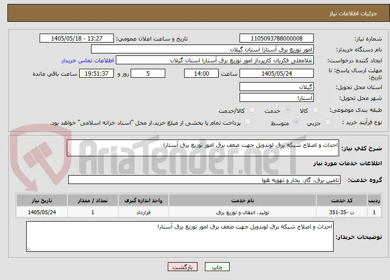 احداث و اصلاح شبکه برق لوندویل جهت ضعف برق امور توزیع برق آستارا