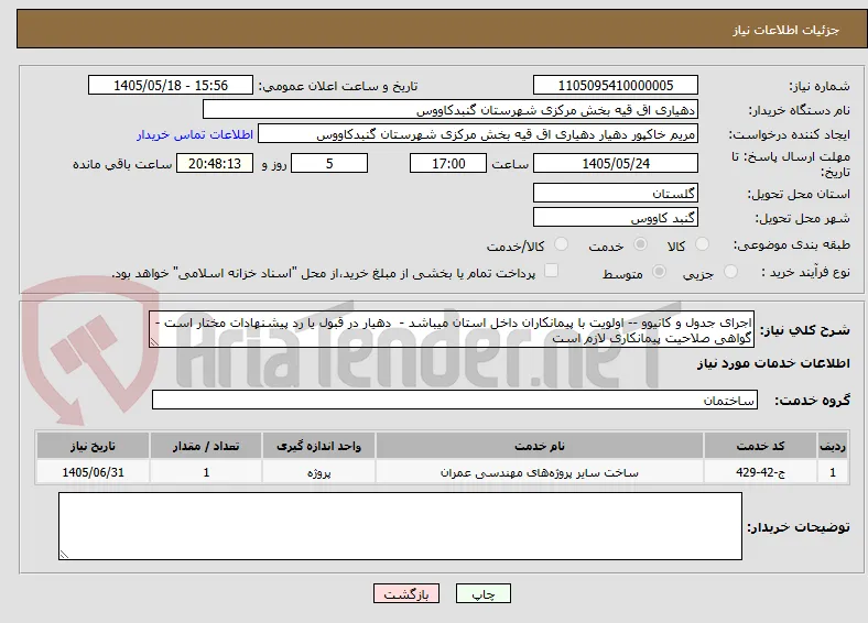 اجرای جدول و کانیوو -- اولویت با پیمانکاران داخل استان میباشد -  دهیار در قبول یا رد پیشنهادات مختار است - گواهی صلاحیت پیمانکاری لازم است