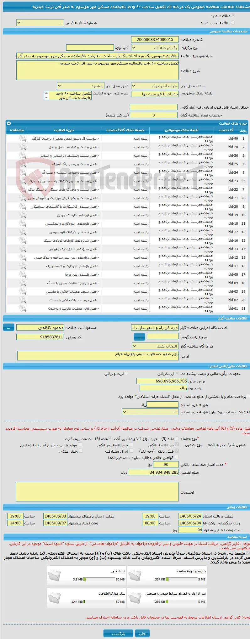 مناقصه عمومی یک مرحله ای تکمیل ساخت ۶۰ واحد باقیمانده مسکن مهر موسوم به صدر آفن تربت حیدریه