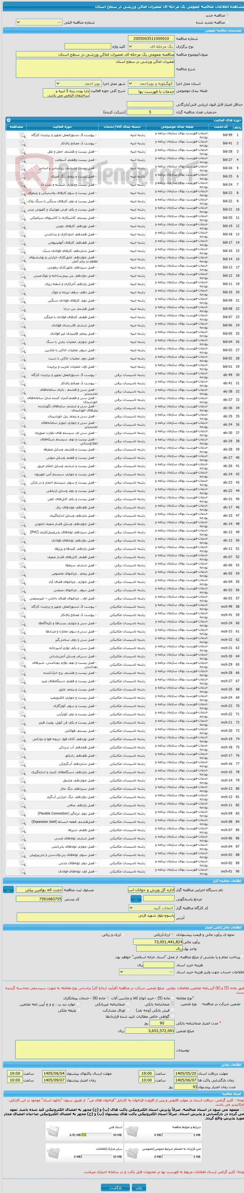 مناقصه عمومی یک مرحله ای تعمیرات اماکن ورزشی در سطح استان