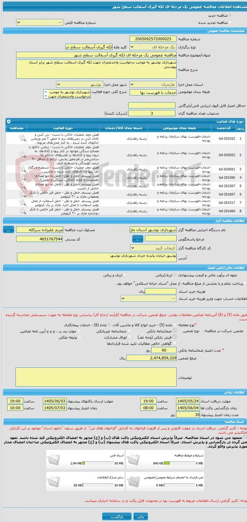 مناقصه عمومی یک مرحله ای لکه گیری آسفالت سطح شهر
