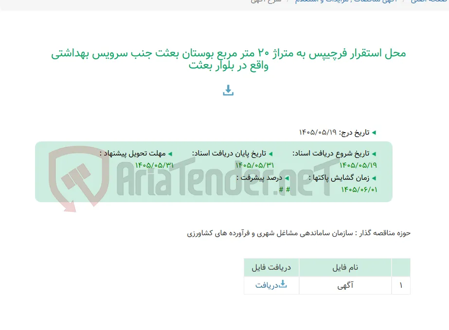 محل استقرار فرچیپس به متراژ 20 متر مربع بوستان بعثت جنب سرویس بهداشتی واقع در بلوار بعثت