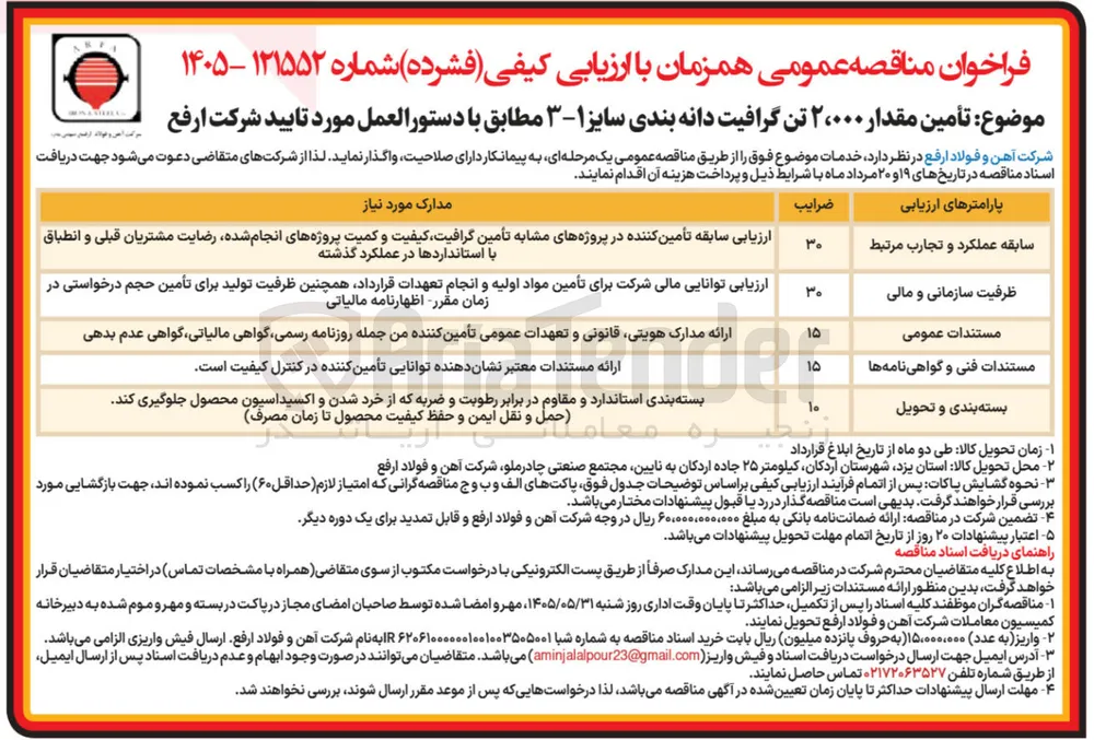 تأمین مقدار ۲٬۰۰۰ تن گرافیت دانه بندی سایز ۱-۳