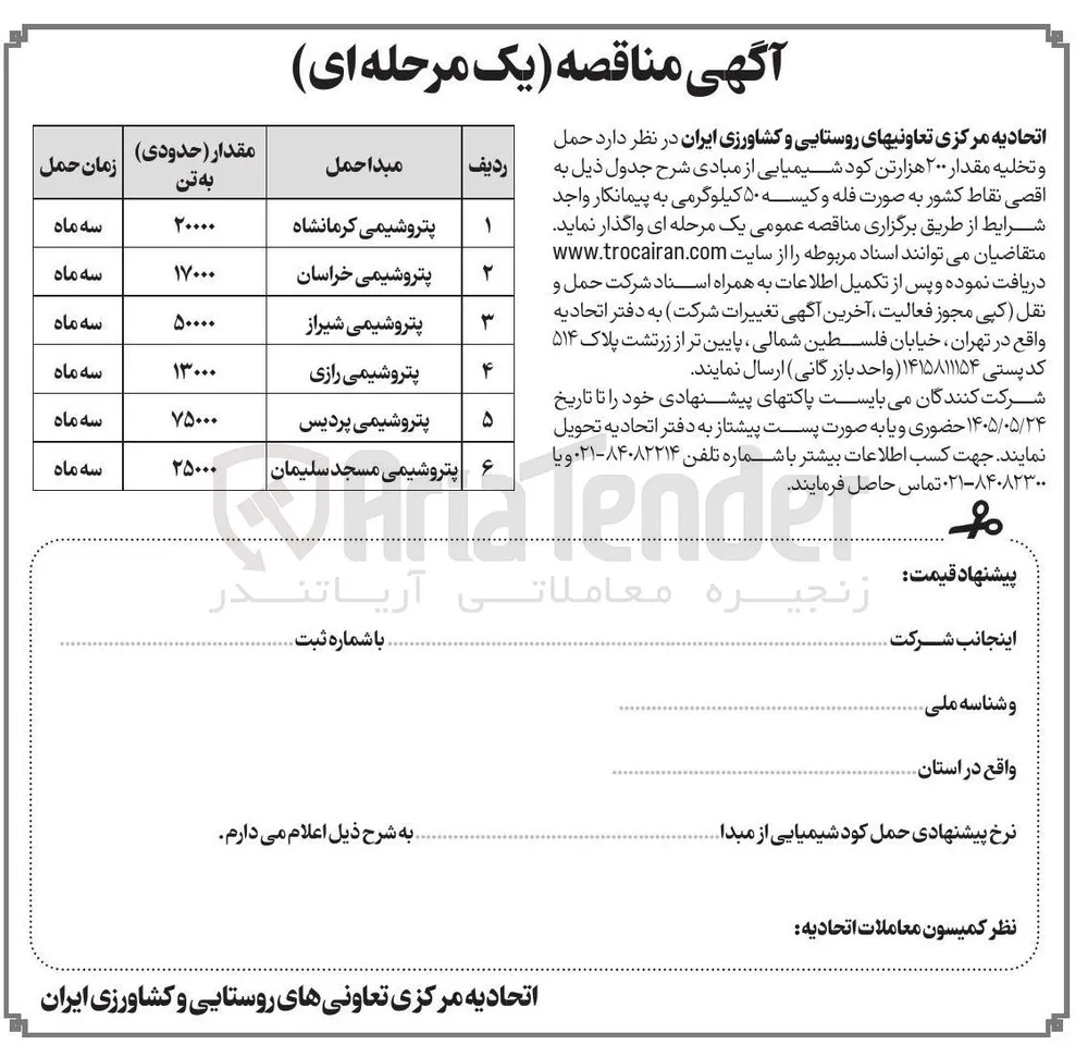 حمل و تخلیه مقدار 25000 تن کود شیمیایی از مبدا پتروشیمی مسجد سلیمان 