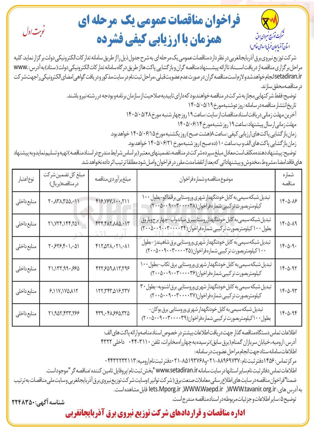 تبدیل شبکه سیمی به کابل خودنگهدار روستاییبرق میاندواب - چهار برج و باروق بطول ۱۰۰ کیلومتر بصورت ترکیبی