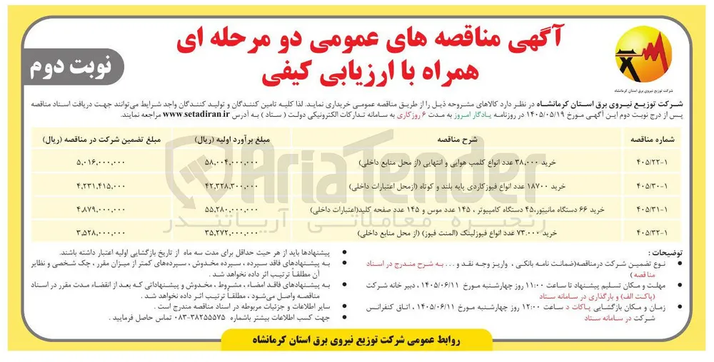 خرید ۳۸,۰۰۰ عدد انواع کلمپ هوایی و انتهایی 