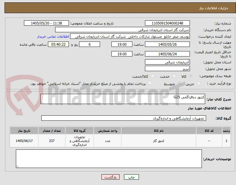 کنتور دیافراگمی G25