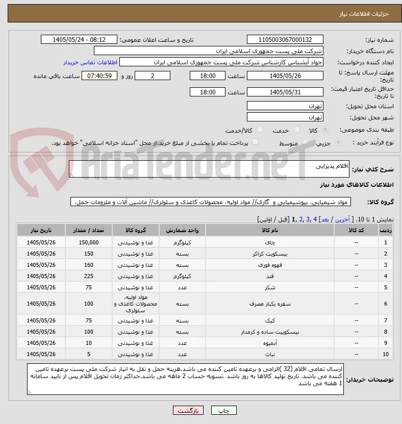 اقلام پذیرایی