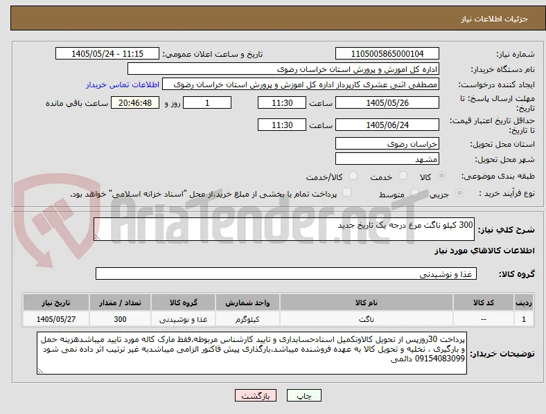 300 کیلو ناگت مرغ درجه یک تاریخ جدید 