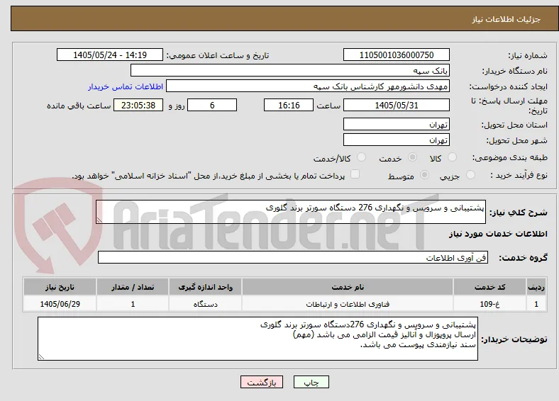 پشتیبانی و سرویس و نگهداری 276 دستگاه سورتر برند گلوری