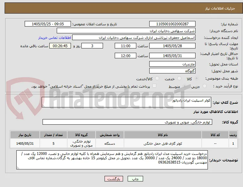 کولر اسپلیت ایران رادیاتور