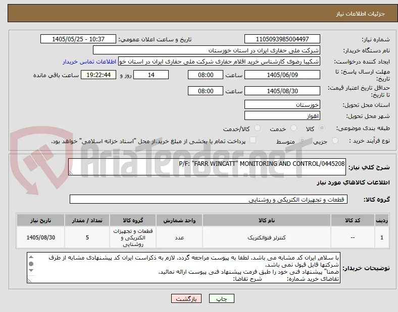 P/F: "FARR WINCATT" MONITORING AND CONTROL/0445208