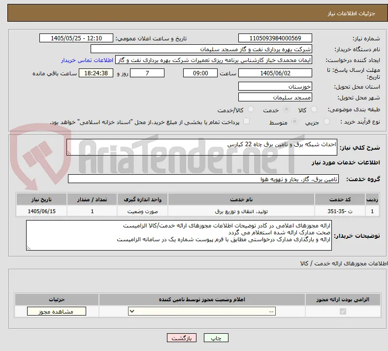 احداث شبکه برق و تامین برق چاه 22 کیارس