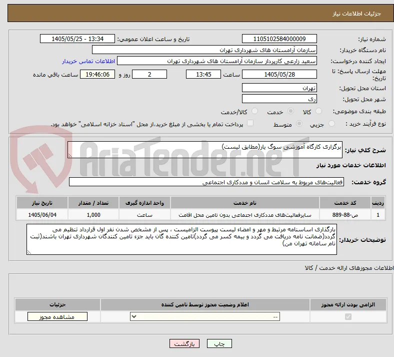 برگزاری کارگاه آموزشی سوگ یار(مطابق لیست)