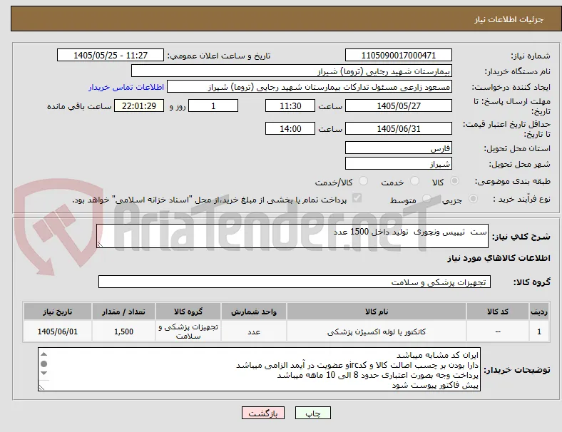 ست  تیپیس ونچوری  تولید داخل 1500 عدد 