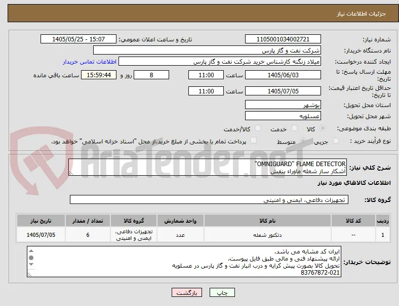 OMNIGUARD" FLAME DETECTOR" 
آشکار ساز شعله ماوراء بنفش