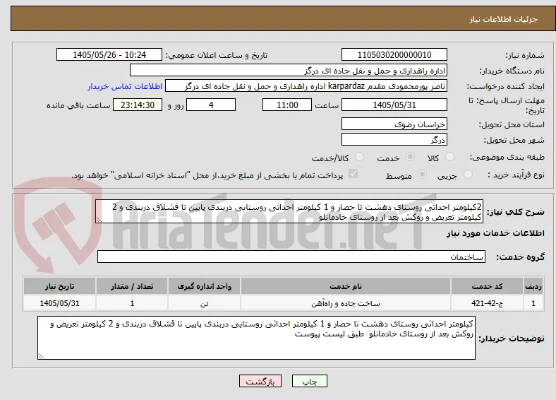 2کیلومتر احداثی روستای دهشت تا حصار و 1 کیلومتر احداثی روستایی دربندی پایین تا قشلاق دربندی و 2 کیلومتر تعریض و روکش بعد از روستای خادمانلو 