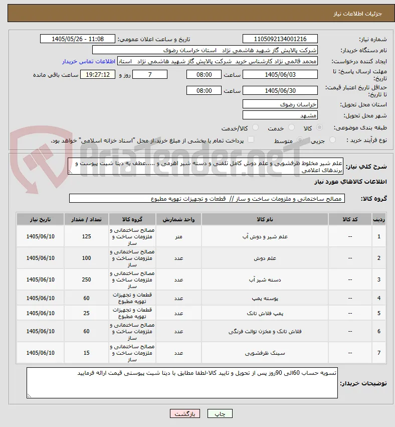 علم شیر مخلوط ظرفشویی و علم دوش کامل تلفنی و دسته شیر اهرمی و .....عطف به دیتا شیت پیوست و برندهای اعلامی 