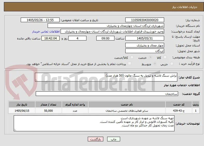 تراش سنگ لاشه و تبدیل به سنگ مالون (50 هزار عدد)