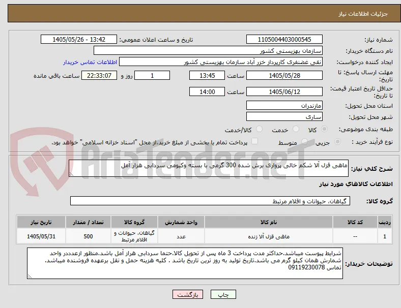 ماهی قزل آلا شکم خالی پرواری برش شده 300 گرمی با بسته وکیومی سردابی هزار آمل