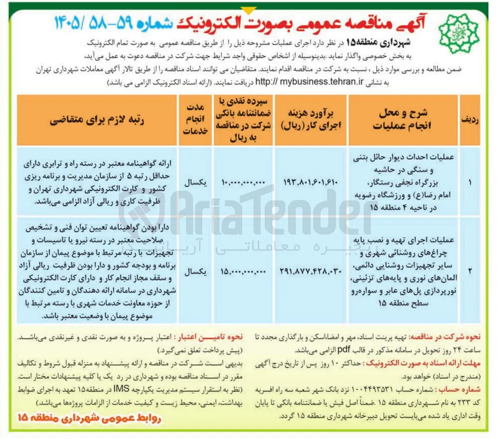  عملیات احداث دیوار حائل بتنی و سنگی در حاشیه بزرگراه نجفی رستگار، امام رضا (ع) و ورزشگاه رضویه در ناحیه ۴ منطقه ۱۵ 