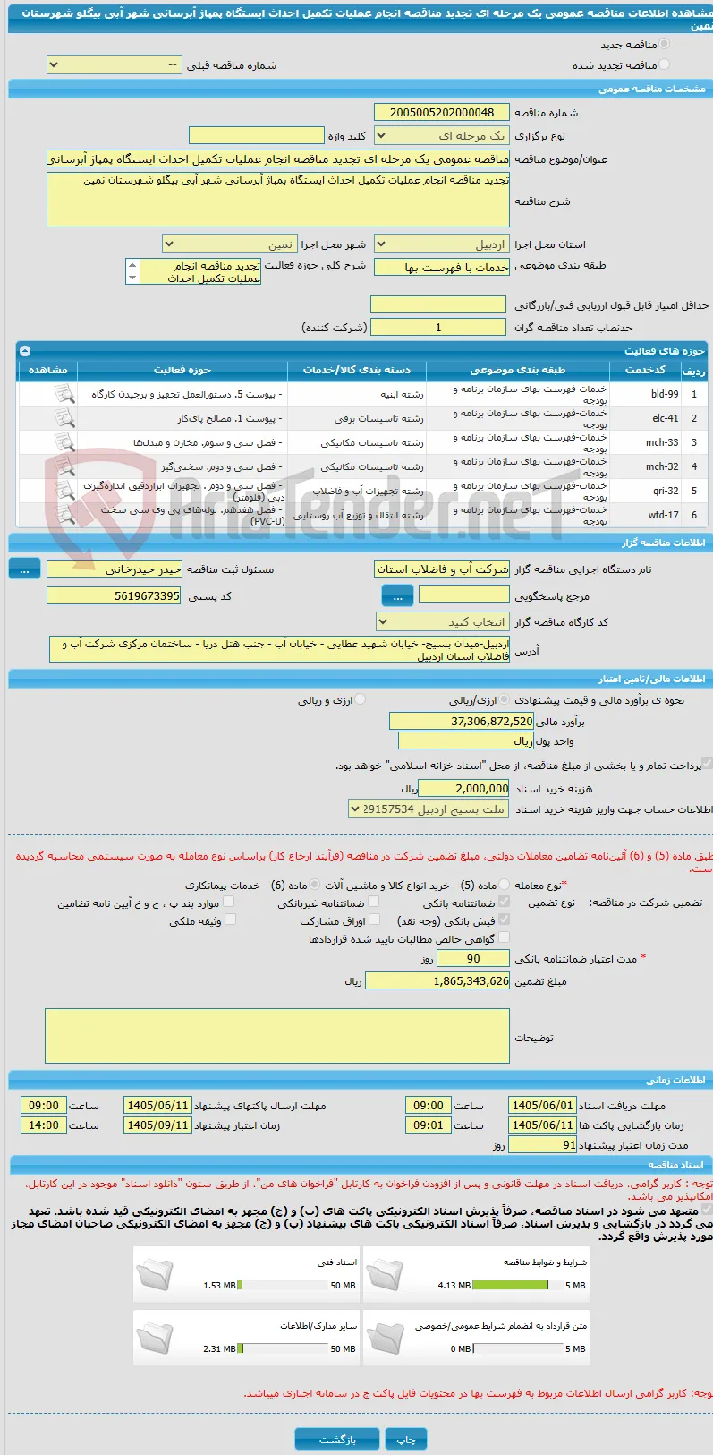مناقصه عمومی یک مرحله ای تجدید مناقصه انجام عملیات تکمیل احداث ایستگاه پمپاژ آبرسانی شهر آبی بیگلو شهرستان نمین