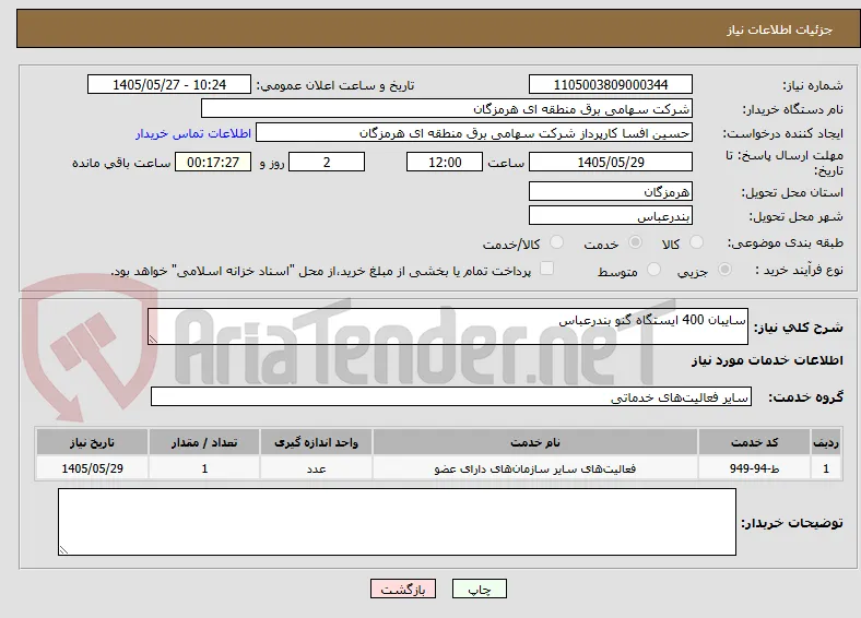 سایبان 400 ایستگاه گنو بندرعباس 