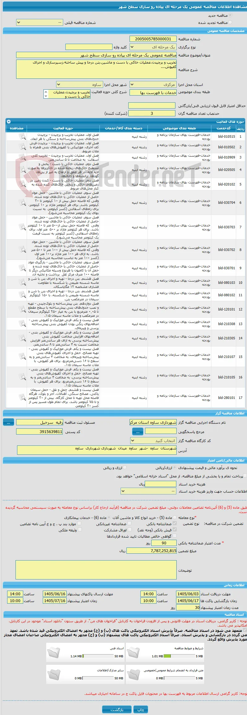 مناقصه عمومی یک مرحله ای پیاده رو سازی سطح شهر