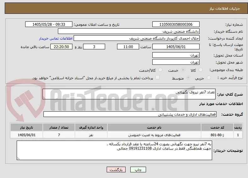 تعداد 7نفر نیروی نگهبانی