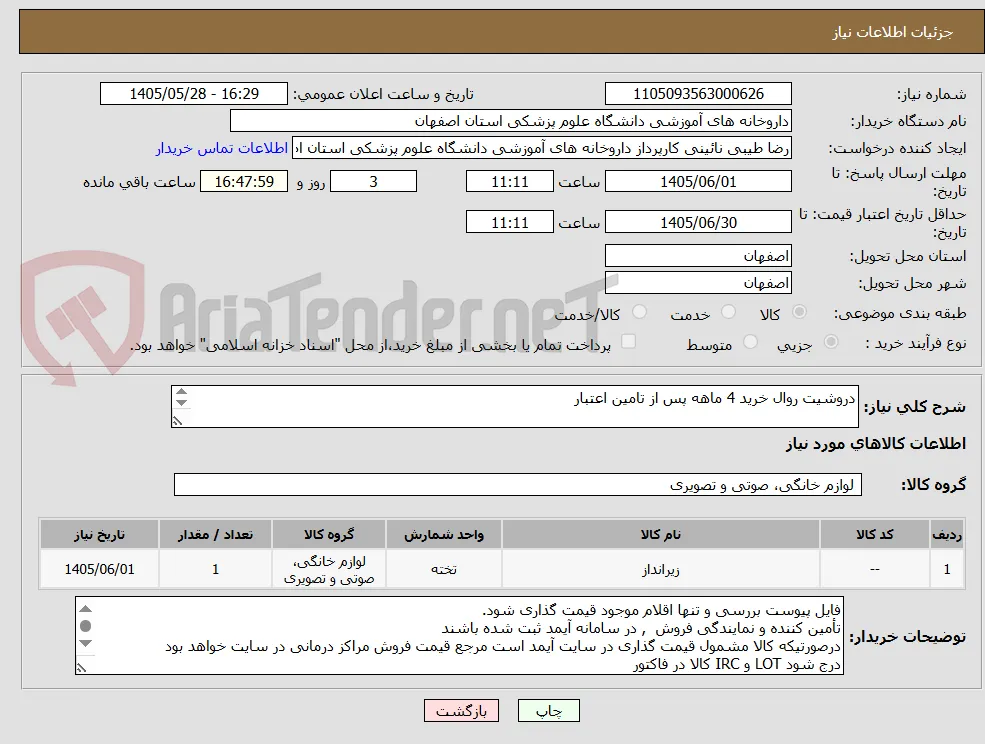 دروشیت روال خرید 4 ماهه پس از تامین اعتبار

