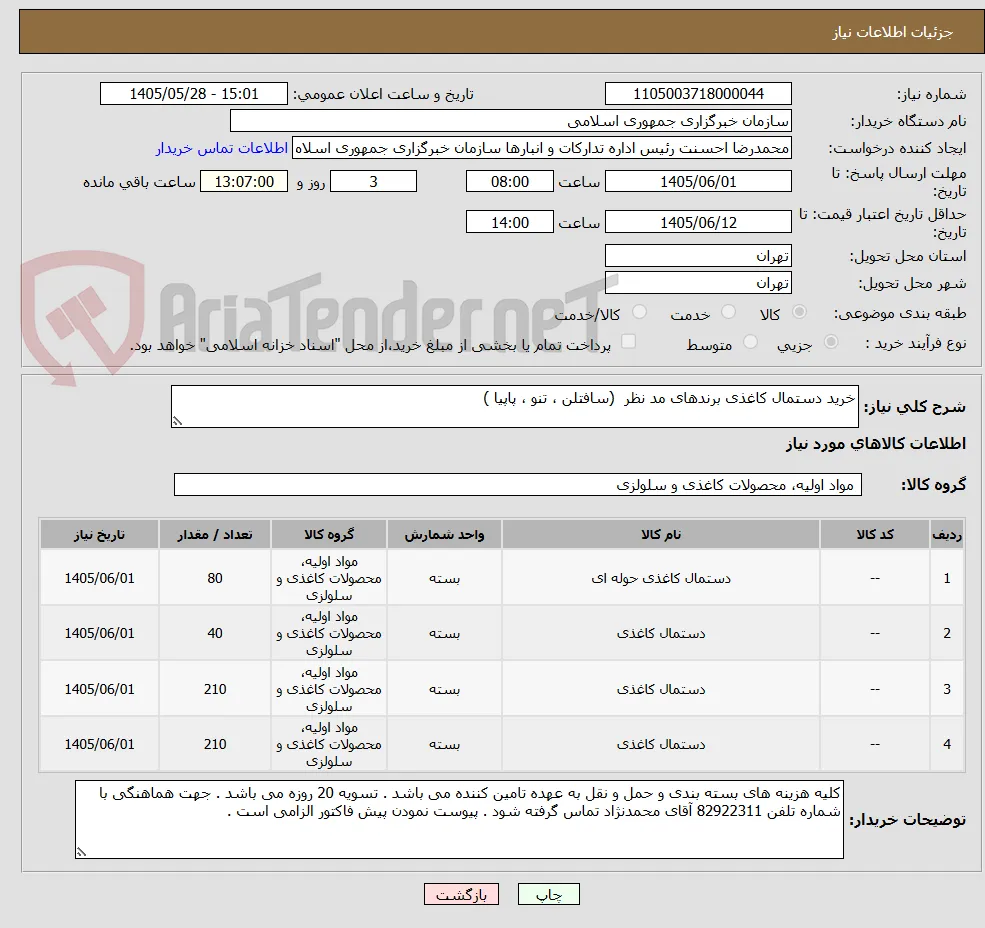 خرید دستمال کاغذی برندهای مد نظر  (سافتلن ، تنو ، پاپیا )