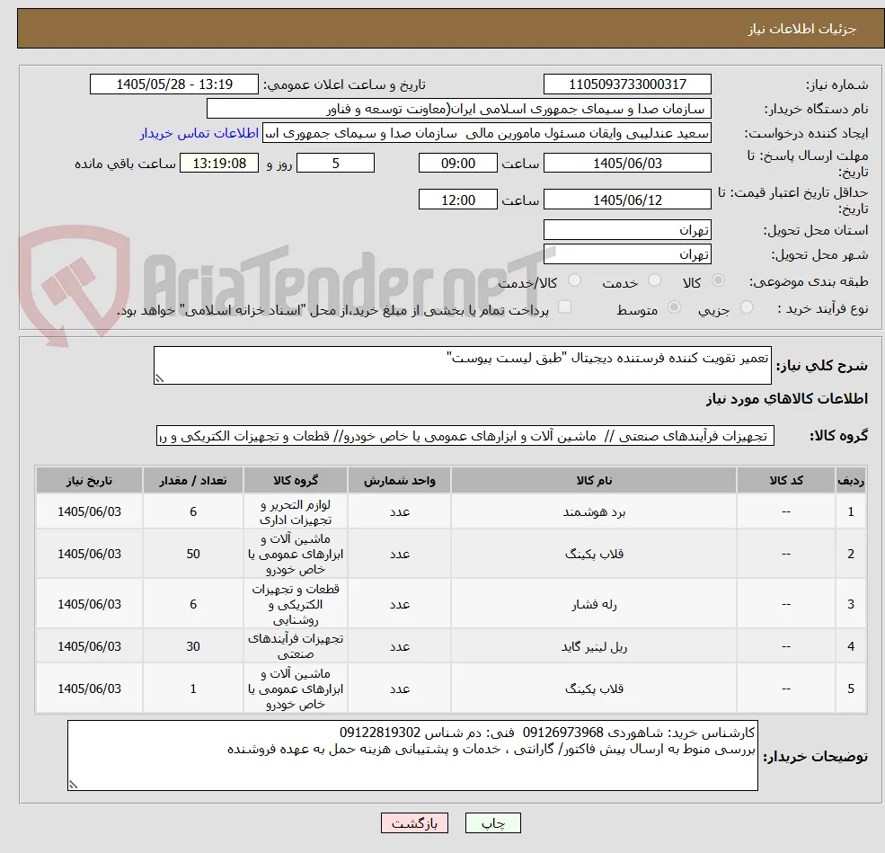 تعمیر تقویت کننده فرستنده دیجیتال "طبق لیست پیوست"