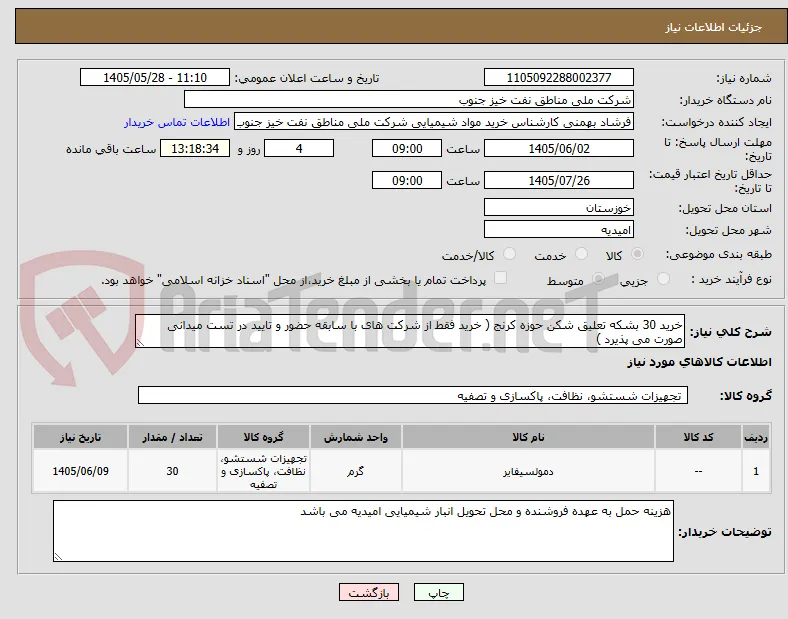 خرید 30 بشکه تعلیق شکن حوزه کرنج ( خرید فقط از شرکت های با سابقه حضور و تایید در تست میدانی صورت می پذیرد )