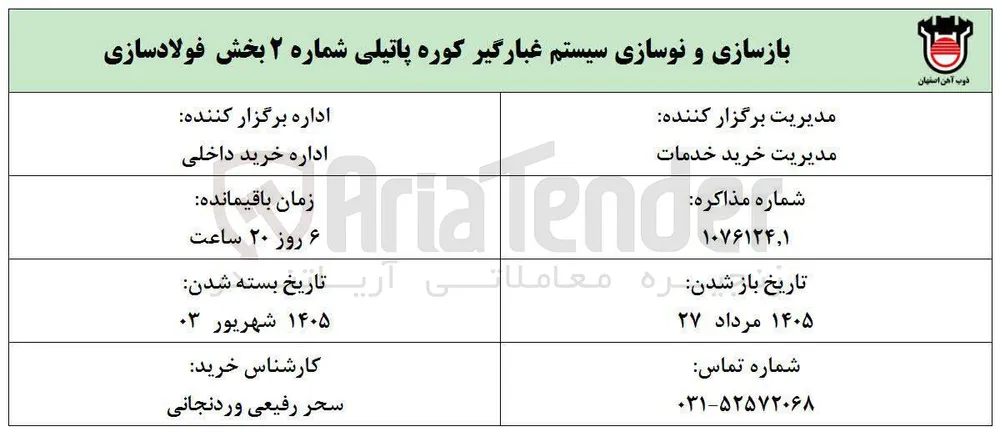 بازسازی و نوسازی سیستم غبارگیر کوره پاتیلی شماره ۲ بخش فولادسازی