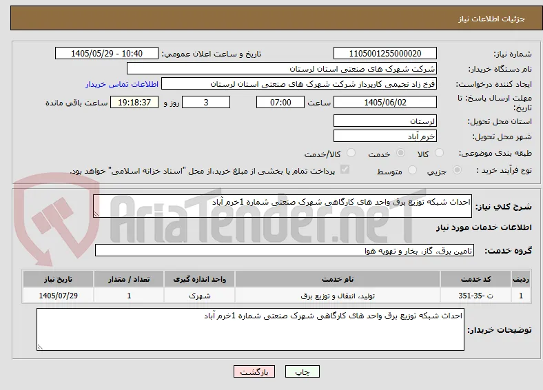 احداث شبکه توزیع برق واحد های کارگاهی شهرک صنعتی شماره 1خرم آباد 