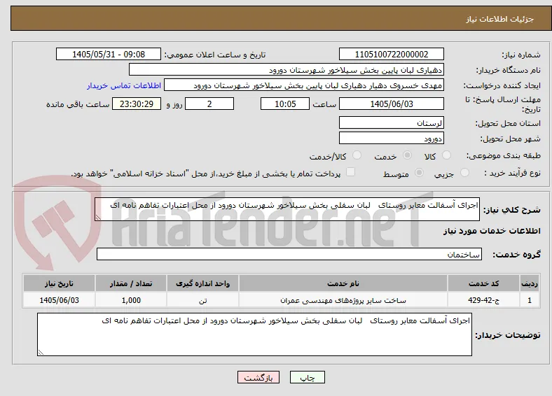 اجرای آسفالت معابر روستای   لبان سفلی بخش سیلاخور شهرستان دورود از محل اعتبارات تفاهم نامه ای 