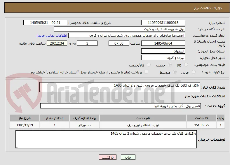 واگذاری کلان تک تیری -تعهدات مردمی شواره 2 تیران 1405 