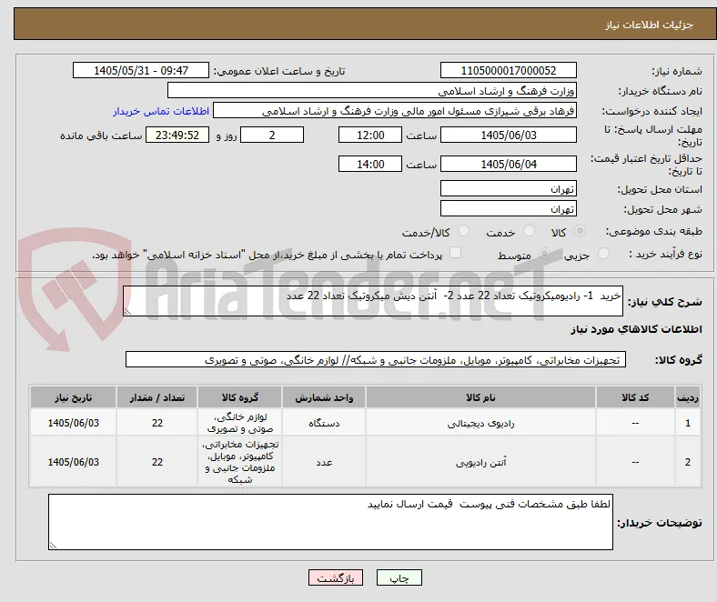 خرید  1- رادیومیکروتیک تعداد 22 عدد 2-  آنتن دیش میکروتیک تعداد 22 عدد 