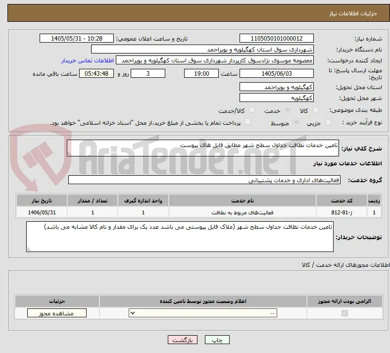 تامین خدمات نظافت جداول سطح شهر مطابق فایل های پیوست