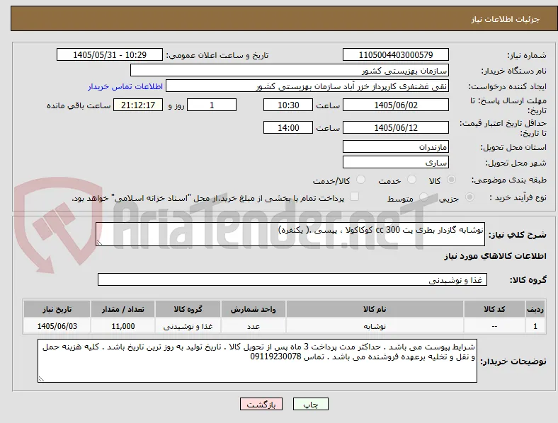 نوشابه گازدار بطری پت 300 cc کوکاکولا ، پپسی .( یکنفره) 