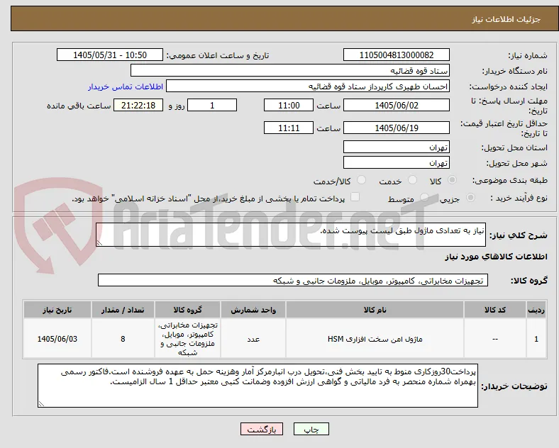 نیاز به تعدادی ماژول طبق لیست پیوست شده.