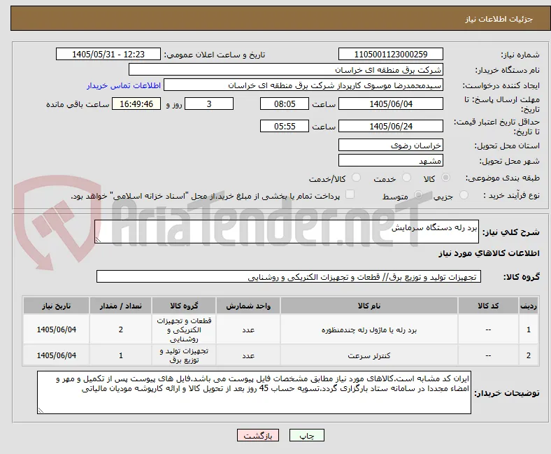 برد رله دستگاه سرمایش