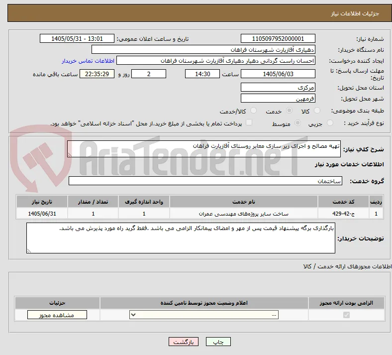 تهیه مصالح و اجرای زیر سازی معابر روستای آقازیارت فراهان 