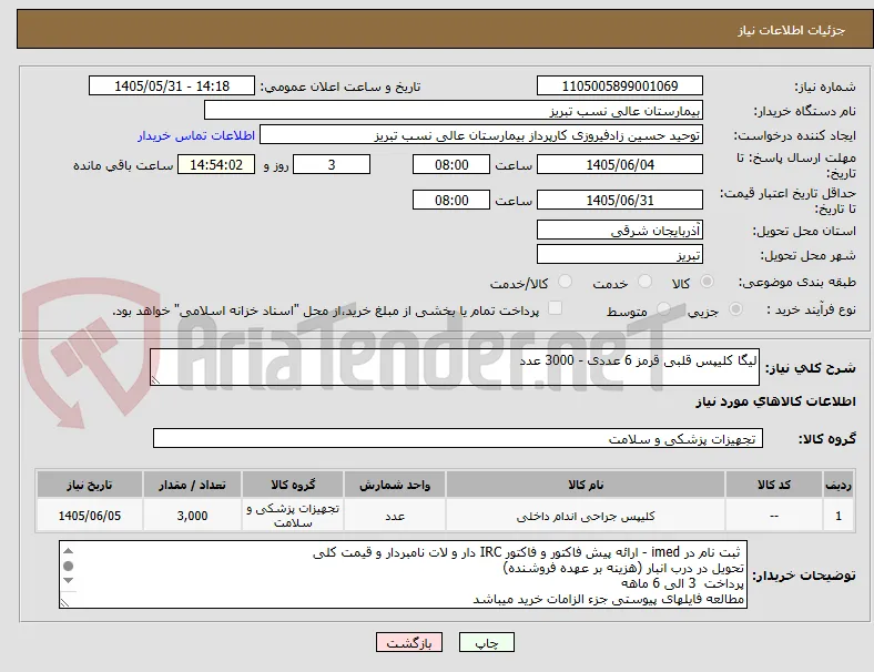 لیگا کلیپس قلبی قرمز 6 عددی - 3000 عدد