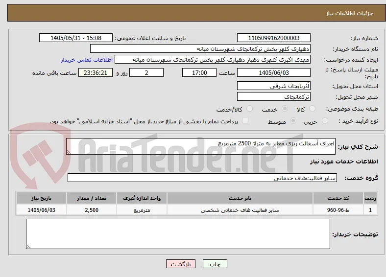 اجرای آسفالت ریزی معابر به متراژ 2500 مترمربع