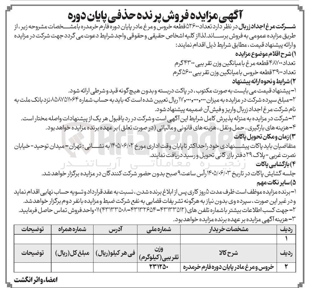 فروش پرنده حذفی پایان دوره